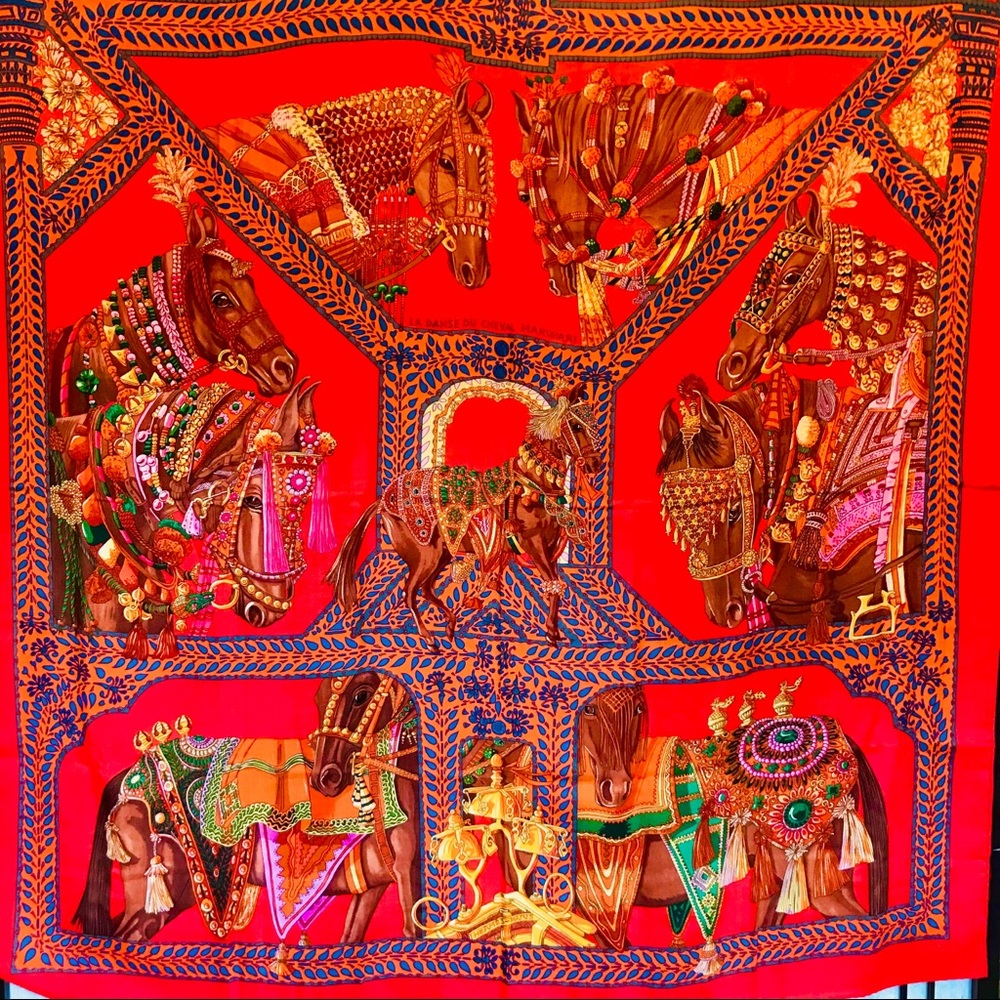 ✨ RARE Hermes scarf/wrap Orange/Blue Horses 🌙